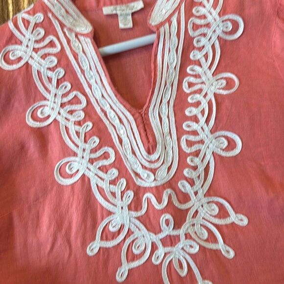 Charter Club 100% linen luxury coral lace trim tunic blouse MP - Picture 8 of 8